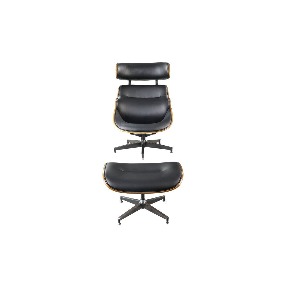 ACME Herne 2 Pieces Pack Chair and Ottoman, Black Bonded Leather and Walnut