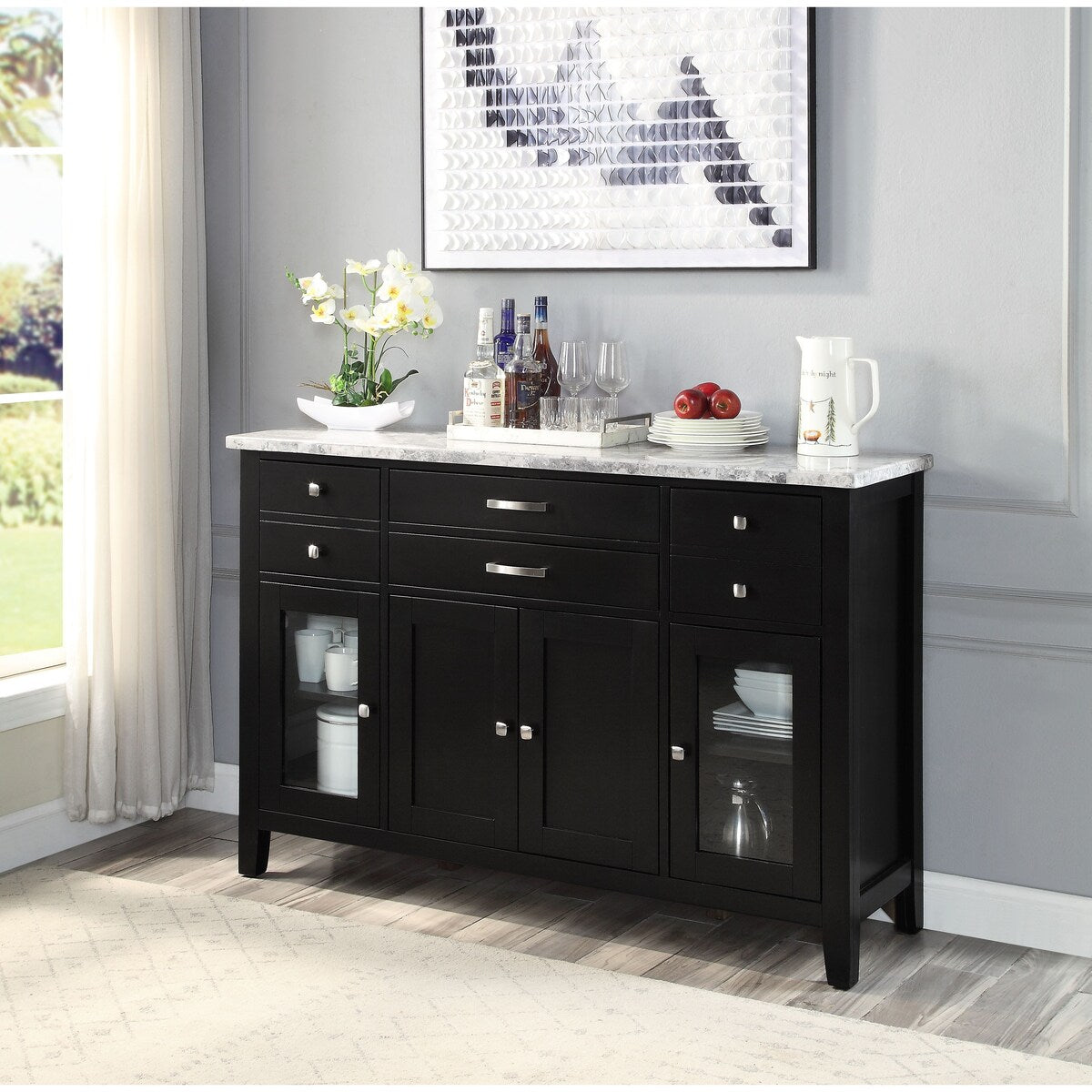 ACME Hussein Server in Marble & Black Finish