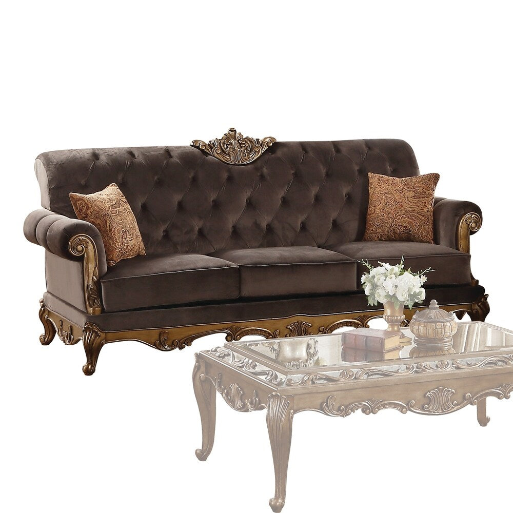 ACME Orianne Sofa w/2 Pillows, Charcoal Fabric & Antique Gold