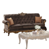 ACME Orianne Sofa w/2 Pillows, Charcoal Fabric & Antique Gold