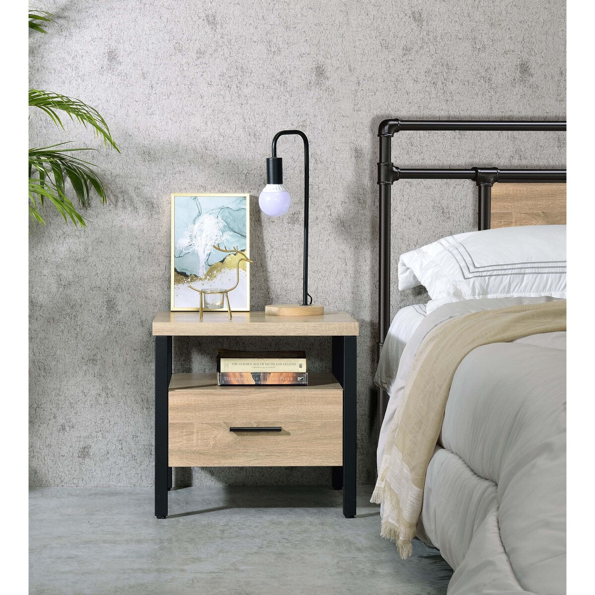 ACME Yawan Rectangular Accent Table in Oak and Black