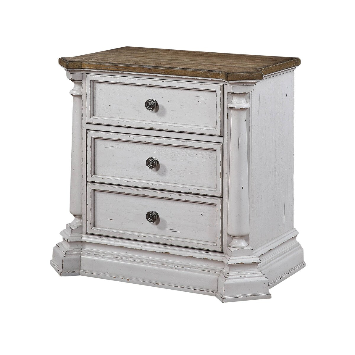 ACME York Shire Nightstand in Antique White and Dark Charcoal