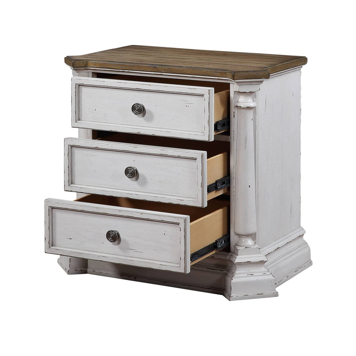 ACME York Shire Nightstand in Antique White and Dark Charcoal