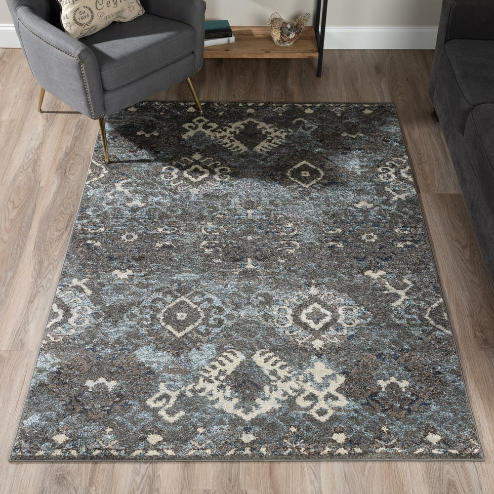 ADDISON Blair Distressed Ikat Gray/Blue Area Rug (3'3"X5'1") - 3'3"X5'1"