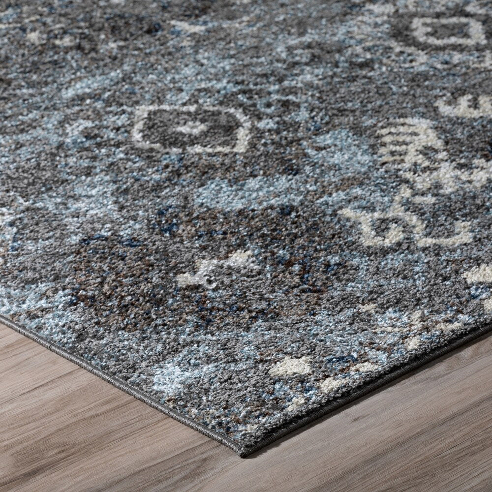ADDISON Blair Distressed Ikat Gray/Blue Area Rug (3'3"X5'1") - 3'3"X5'1"