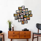 ADECO 24pcs Photo Frame Opening Black Wood Wall Hanging Collage Clustered