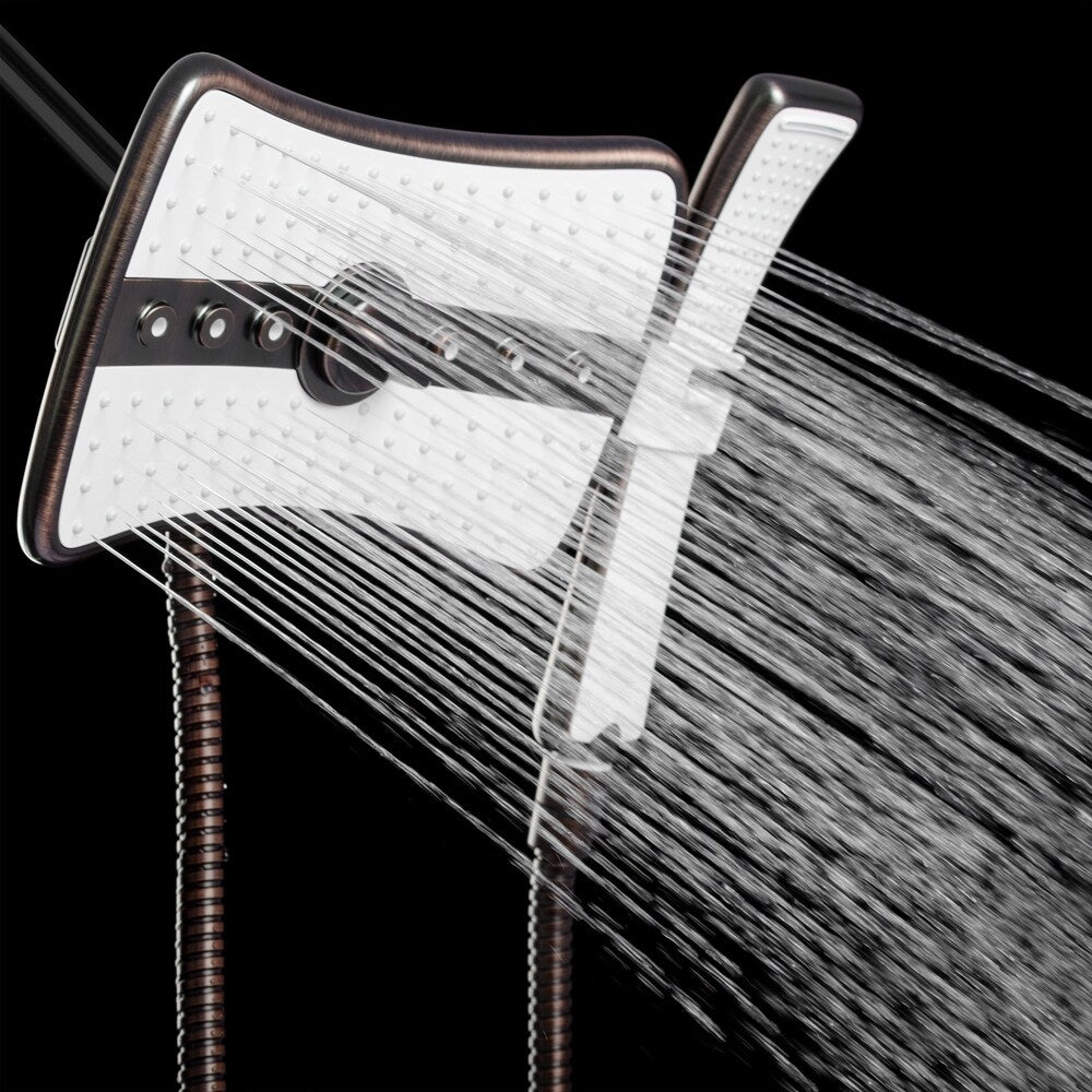 AKDY SH0104 9" Rectangular Shower Head with 4 Multi-Function Modes and Wand Combo in Oiled-Rubbed Bronze