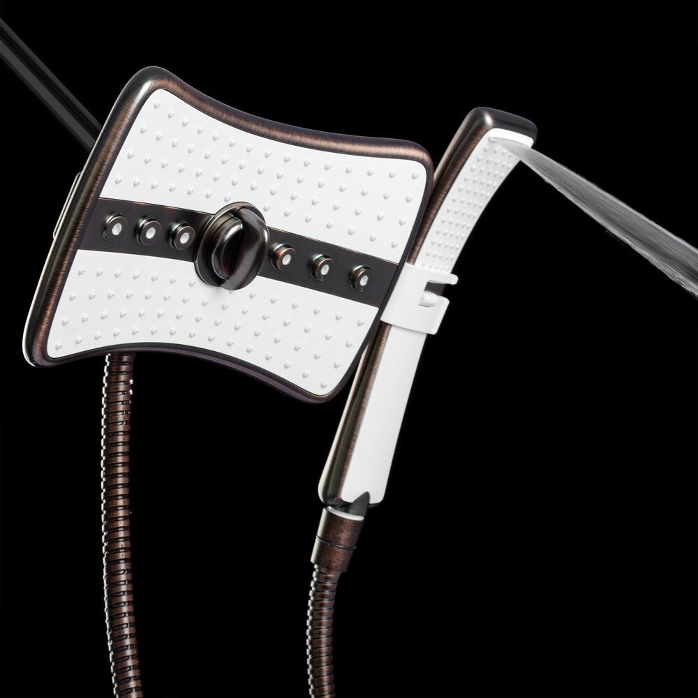 AKDY SH0104 9" Rectangular Shower Head with 4 Multi-Function Modes and Wand Combo in Oiled-Rubbed Bronze