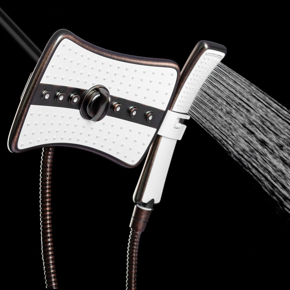 AKDY SH0104 9" Rectangular Shower Head with 4 Multi-Function Modes and Wand Combo in Oiled-Rubbed Bronze