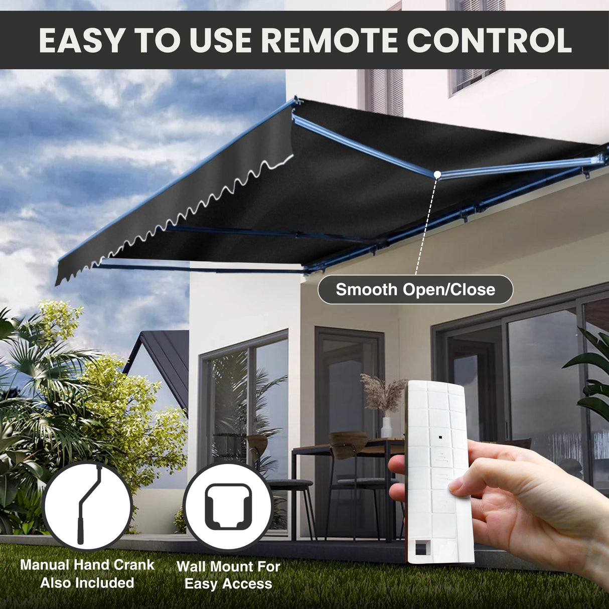 ALEKO 10 x 8 ft Motorized Black Frame Retractable Home Patio Canopy Awning