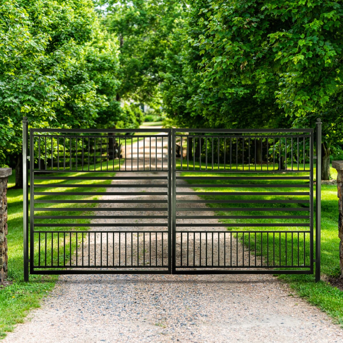 ALEKO Barcelona Style 16 ft Steel Dual Swing Garden Driveway Gate with Opener
