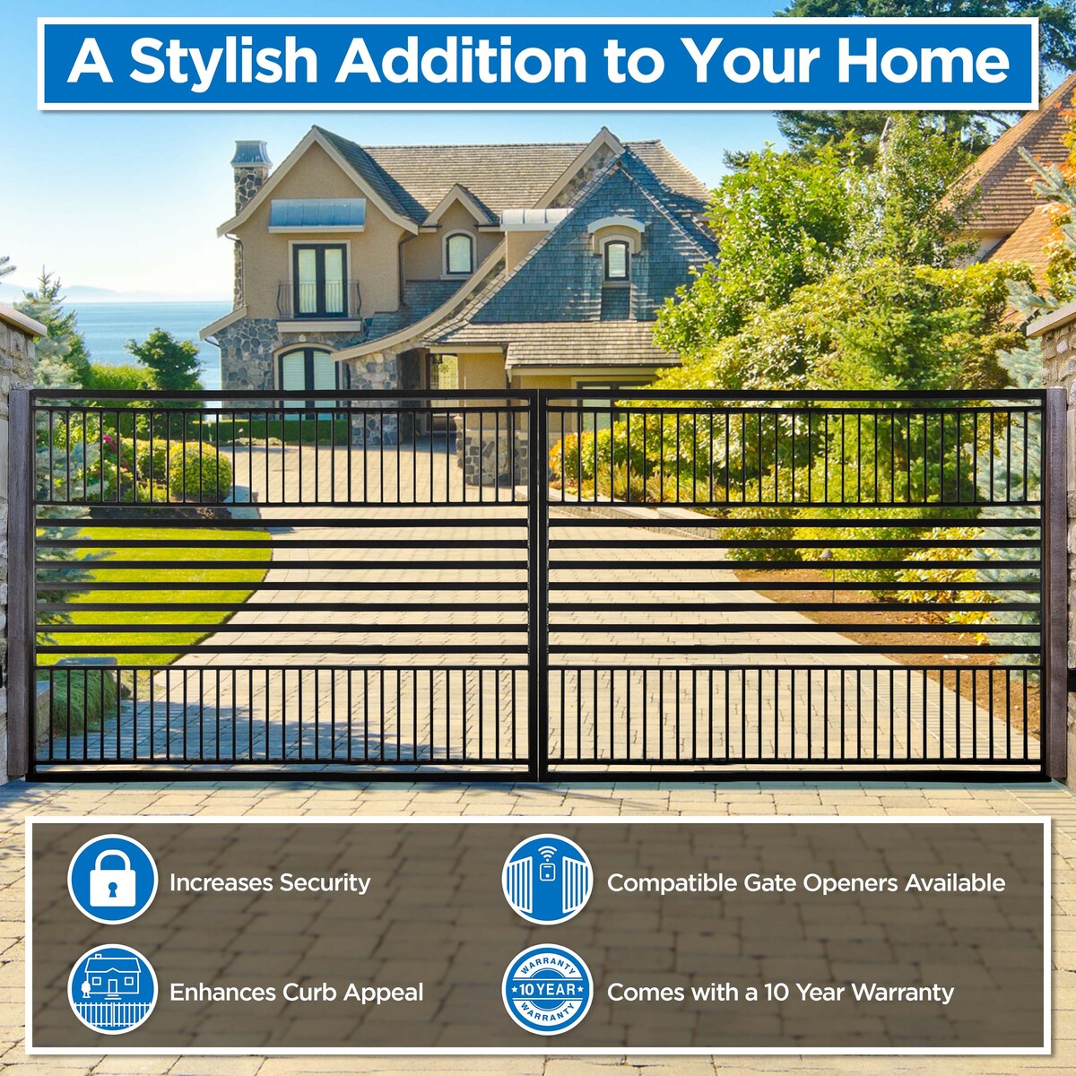 ALEKO Barcelona Style 16 ft Steel Dual Swing Garden Driveway Gate with Opener