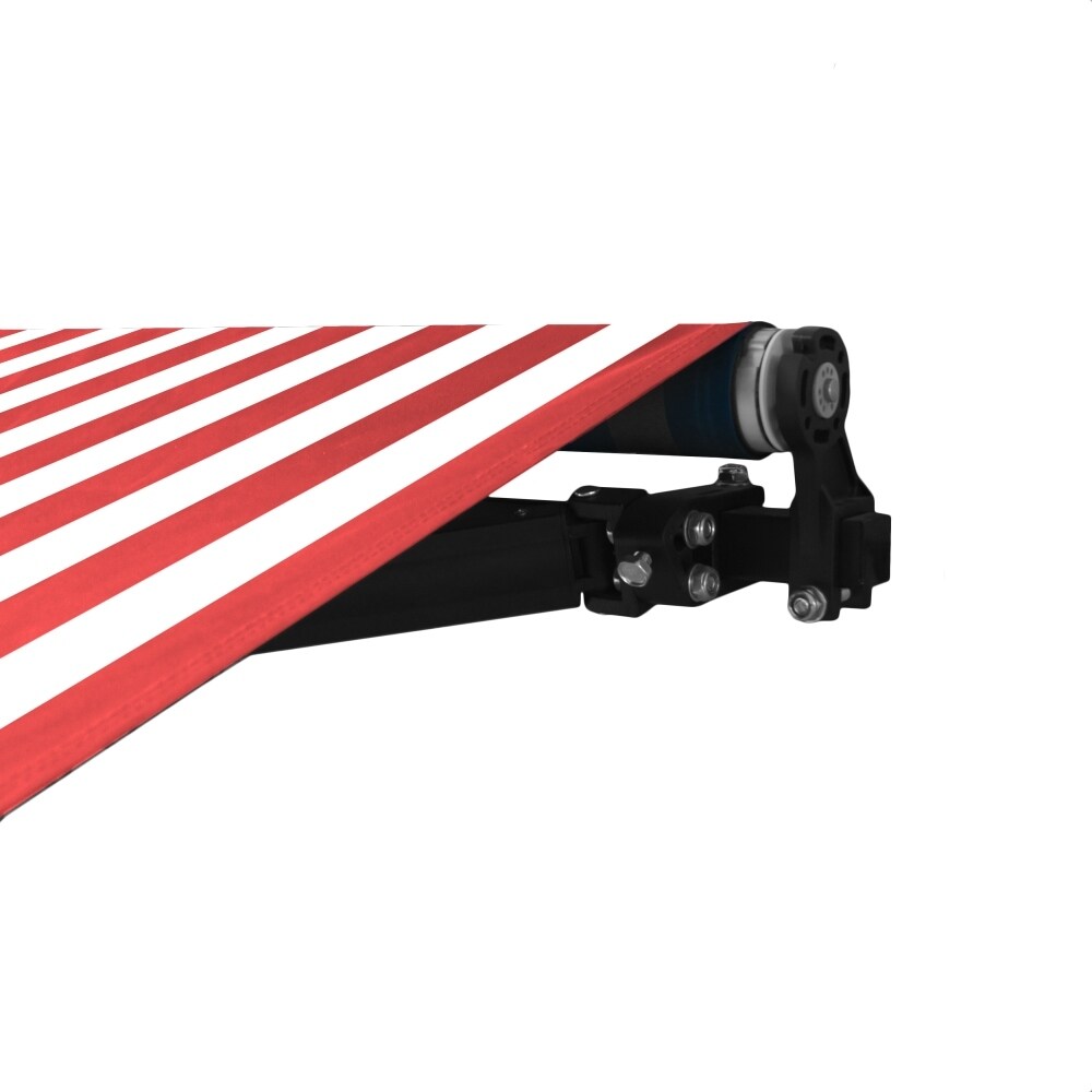 ALEKO Caribbean Motorized Retractable Patio Awning - Black Frame - Red & White Striped - 16 x 10 Feet