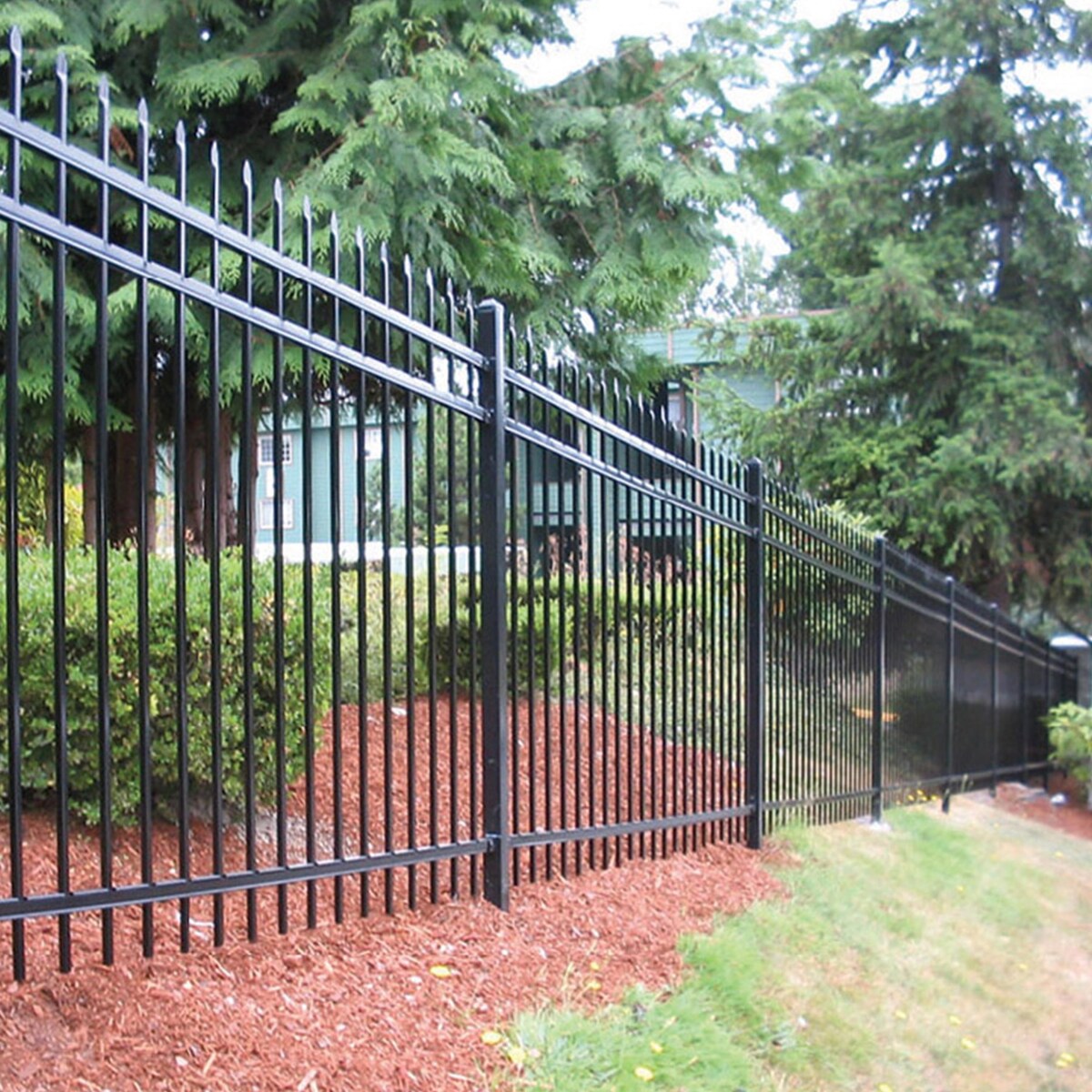 ALEKO Garden Yard Black 8 Panels Steel Fence Kit Straight Top Brussels Style