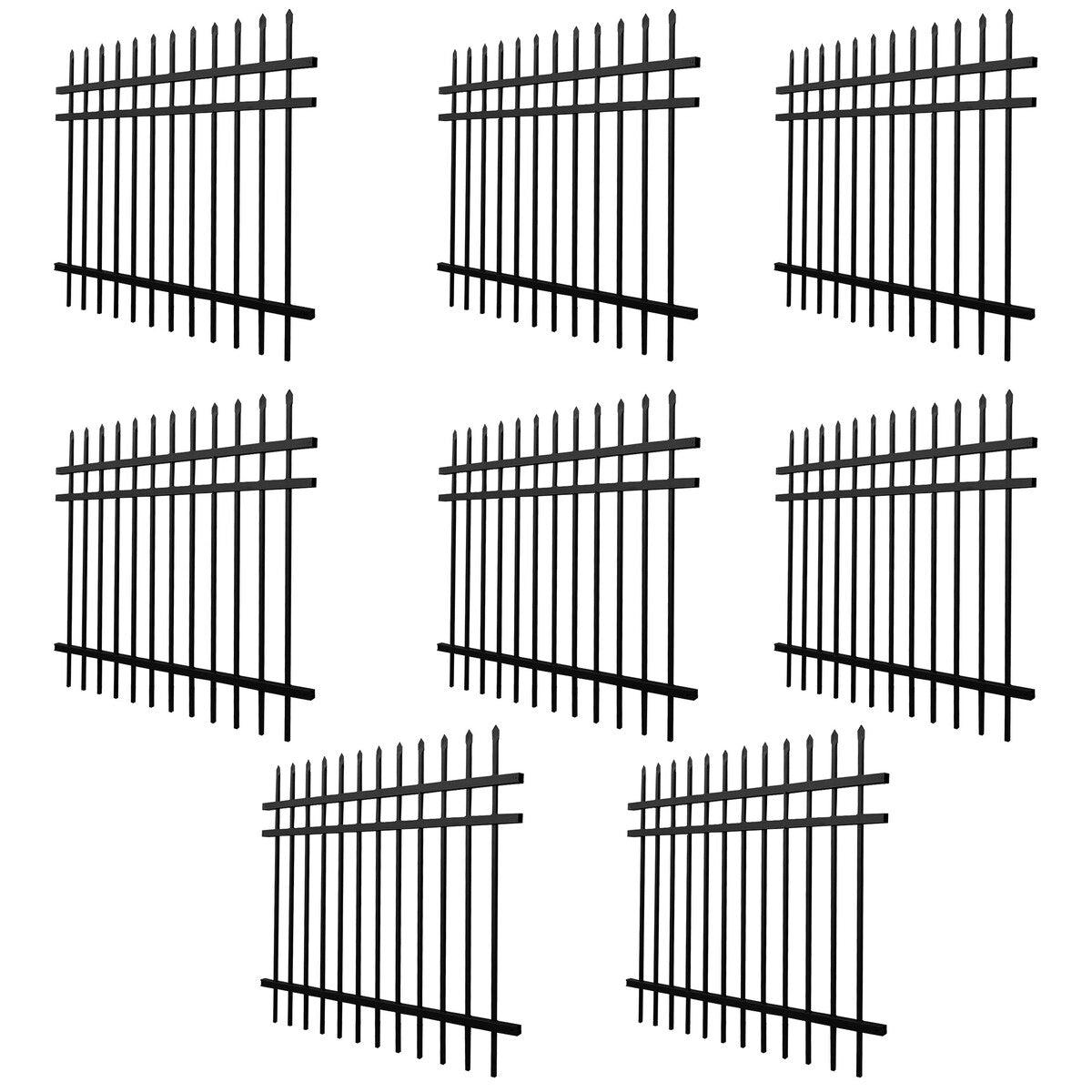 ALEKO Garden Yard Black 8 Panels Steel Fence Kit Straight Top Brussels Style
