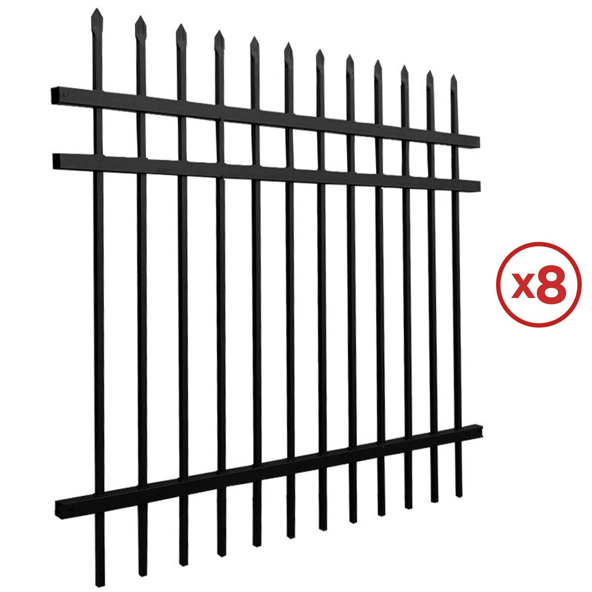 ALEKO Garden Yard Black 8 Panels Steel Fence Kit Straight Top Brussels Style