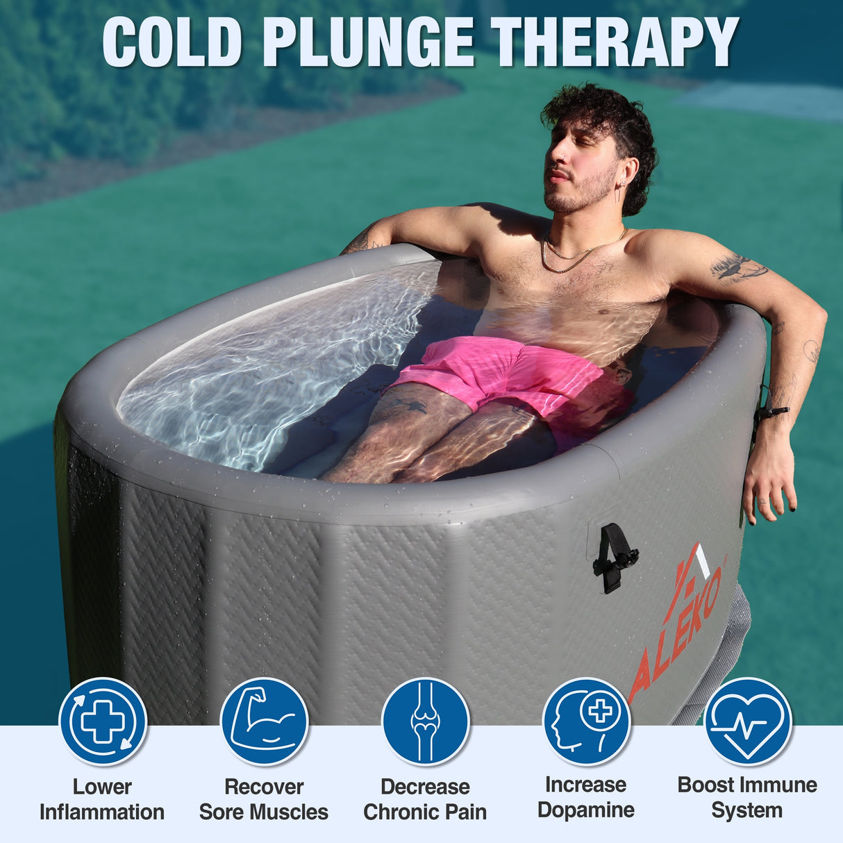 ALEKO Inflatable Cold Ice Plunge Portable Bath Tub with Cover