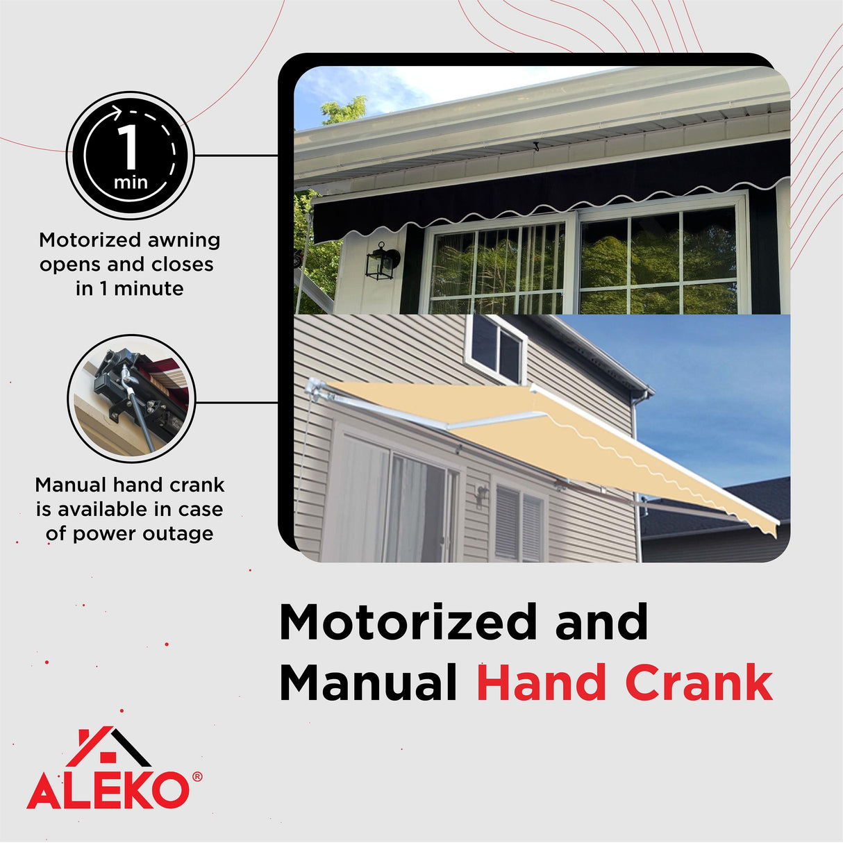 ALEKO Motorized LED 12 x 10 ft Half Cassette Retractable Awning Ivory