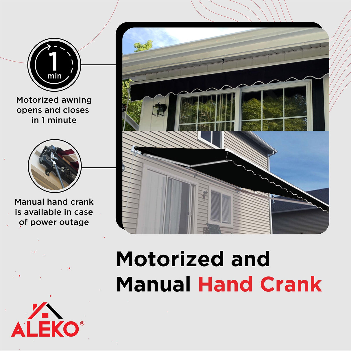 ALEKO Motorized LED 16 x 10 ft Semi-Cassette Retractable Awning Black - Moroccan Collection