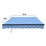 ALEKO Motorized Retractable Patio 16 x 10 ft Awning Sky Blue Home Canopy