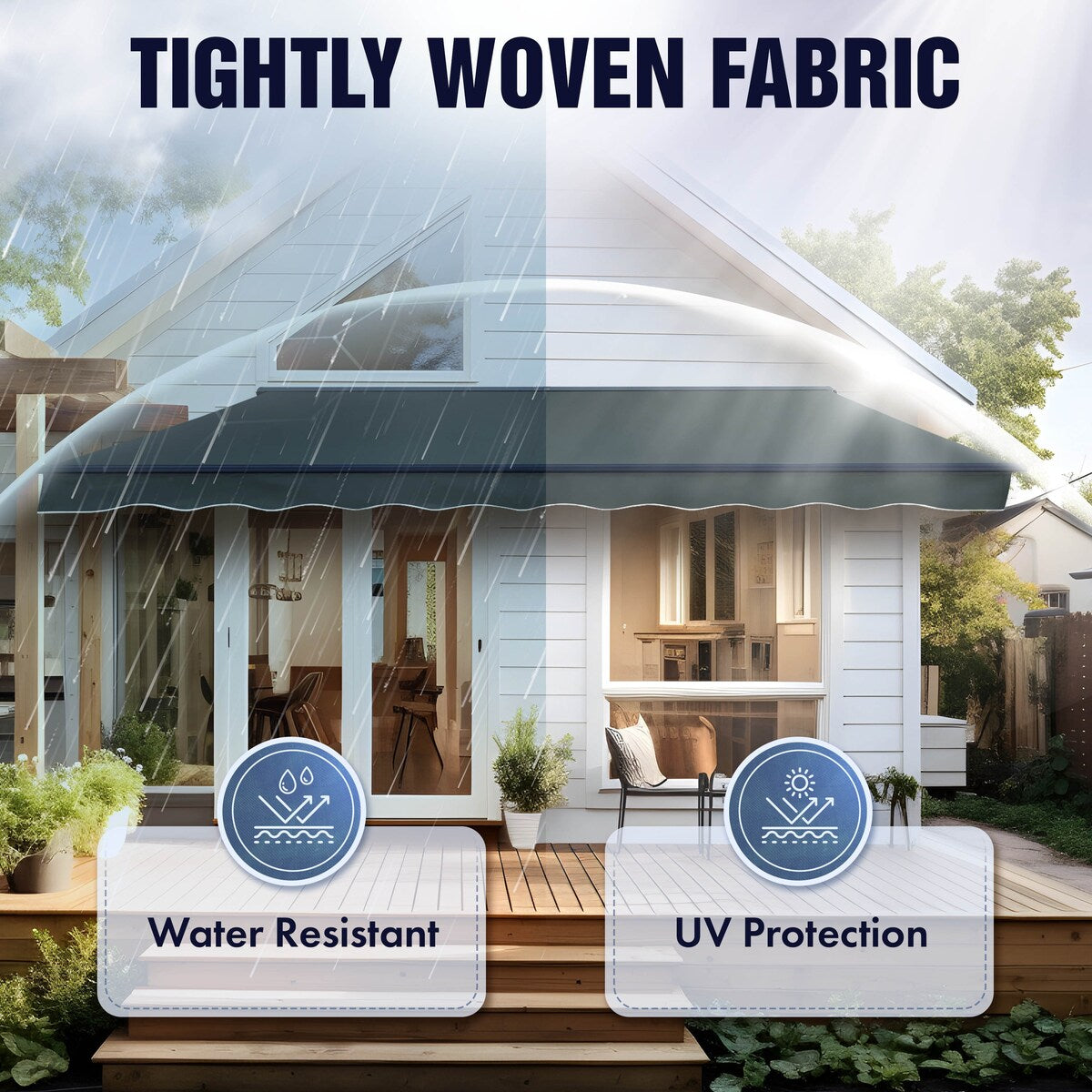 ALEKO Motorized Retractable Patio 16 x 10 ft Awning Sky Blue Home Canopy
