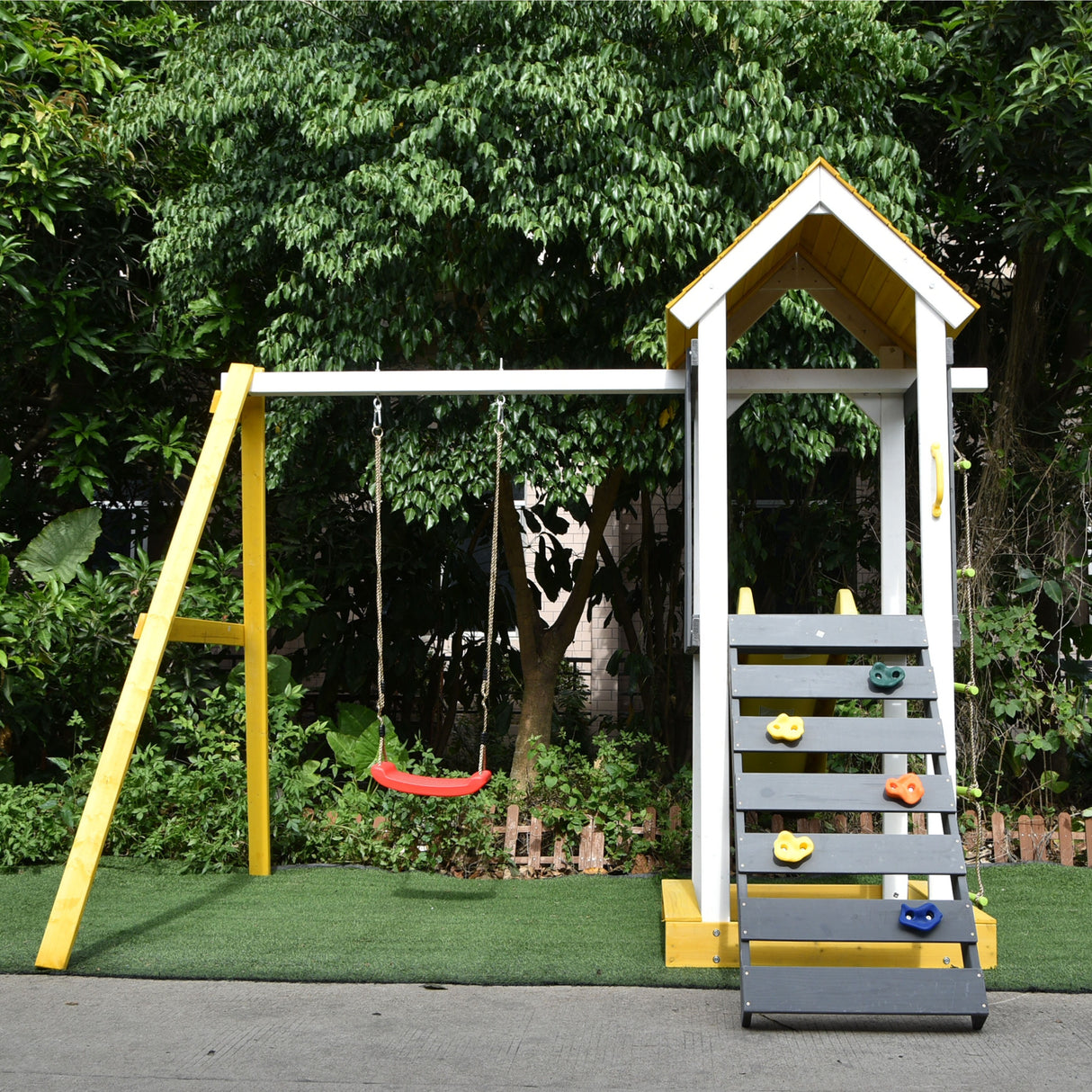 ALEKO Outdoor Backyard Versatile Wooden Swing Playset