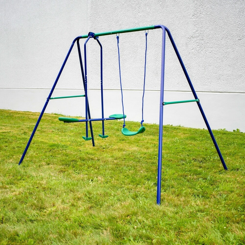 ALEKO Outdoor Sturdy Child Swing Set with 1 Swing and 1 Glider - Blue and Green