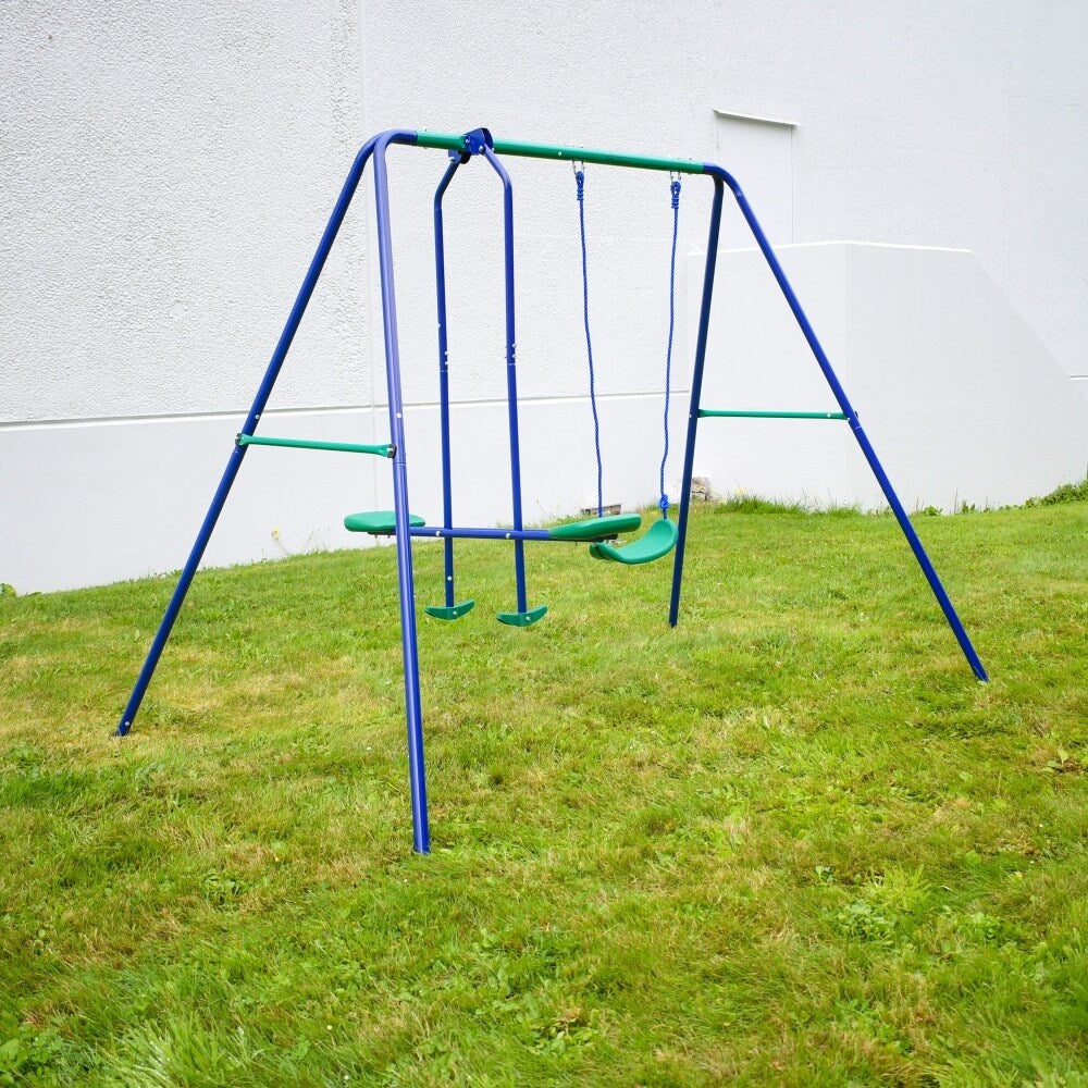 ALEKO Outdoor Sturdy Child Swing Set with 1 Swing and 1 Glider - Blue and Green