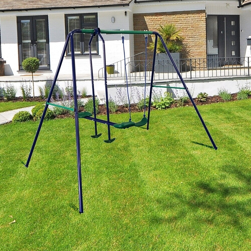 ALEKO Outdoor Sturdy Child Swing Set with 1 Swing and 1 Glider - Blue and Green