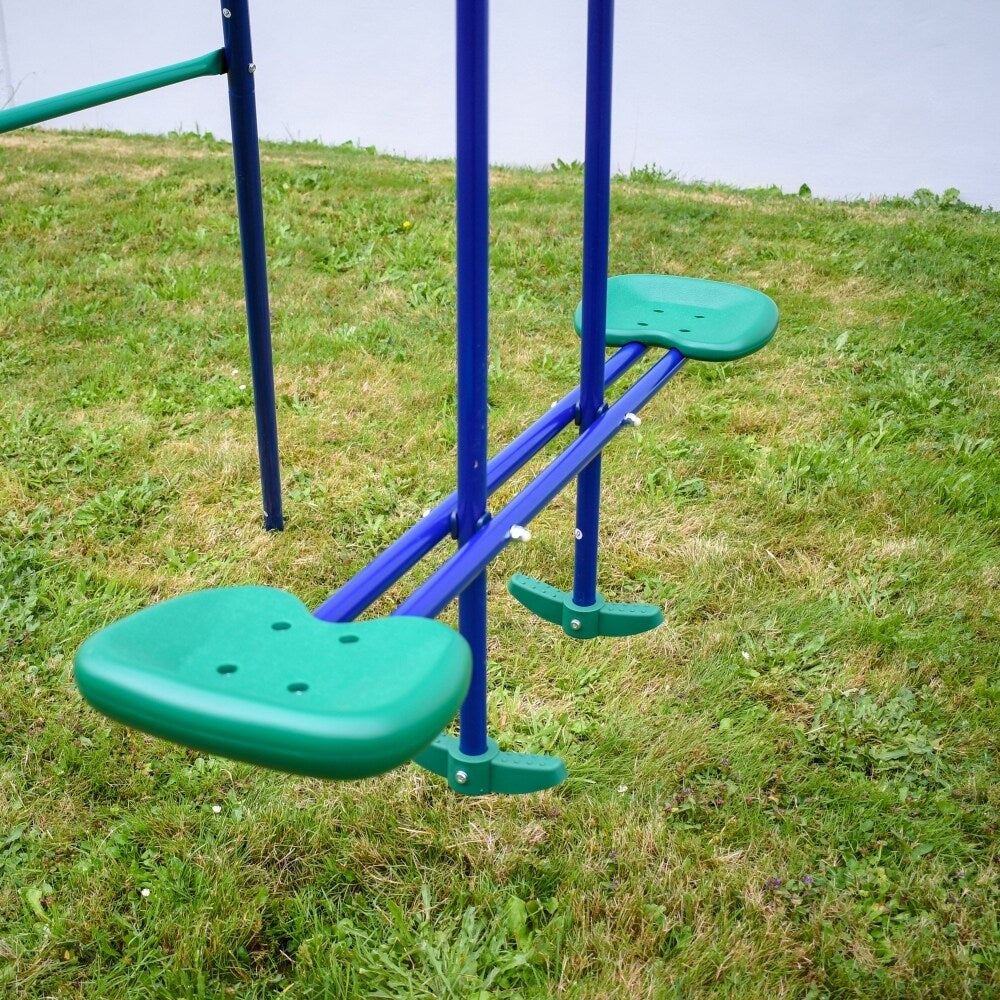 ALEKO Outdoor Sturdy Child Swing Set with 1 Swing and 1 Glider - Blue and Green