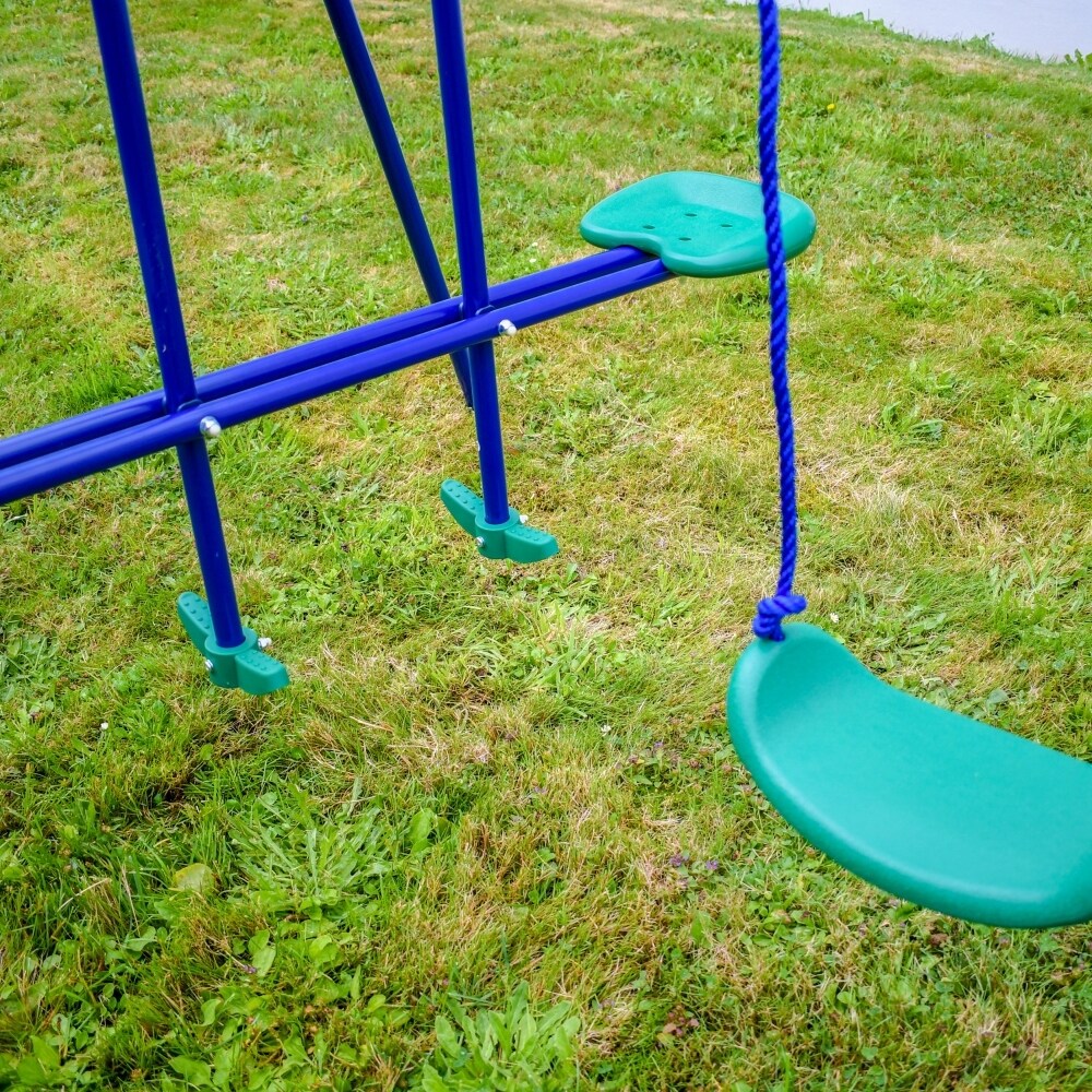 ALEKO Outdoor Sturdy Child Swing Set with 1 Swing and 1 Glider - Blue and Green