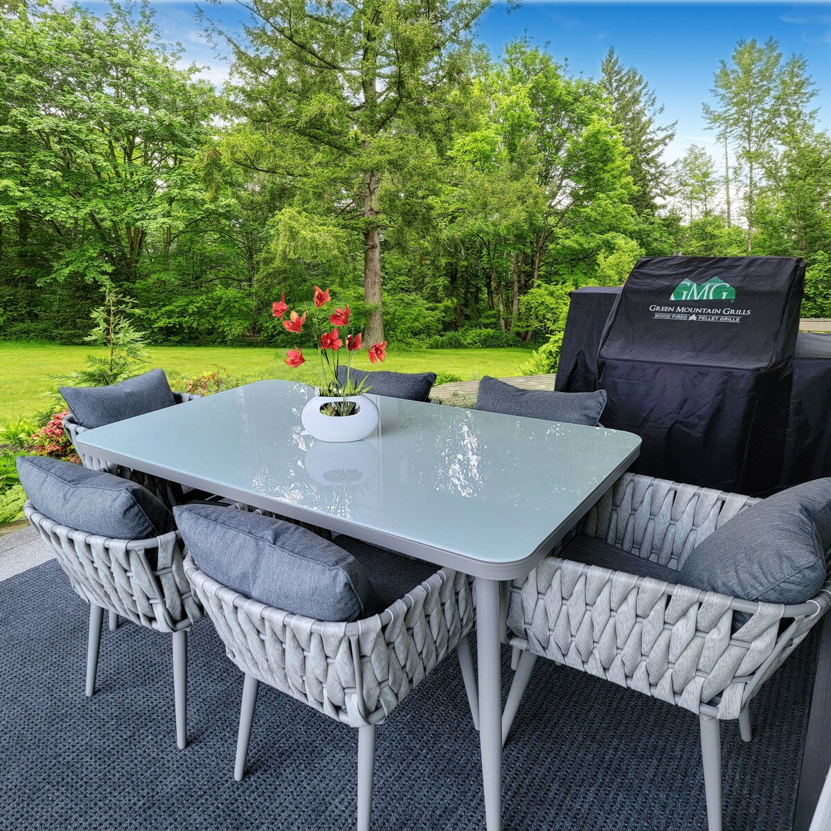ALEKO Rattan Wicker 7-Piece Indoor/Outdoor Dining Patio Furniture - Irvine Set