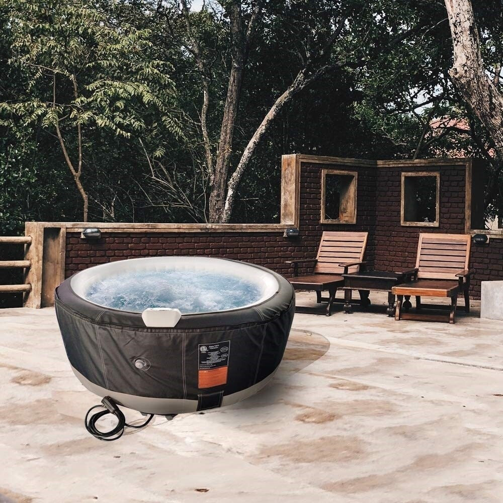 ALEKO Round Inflatable Hot Tub With Cover 4 Person Black and White