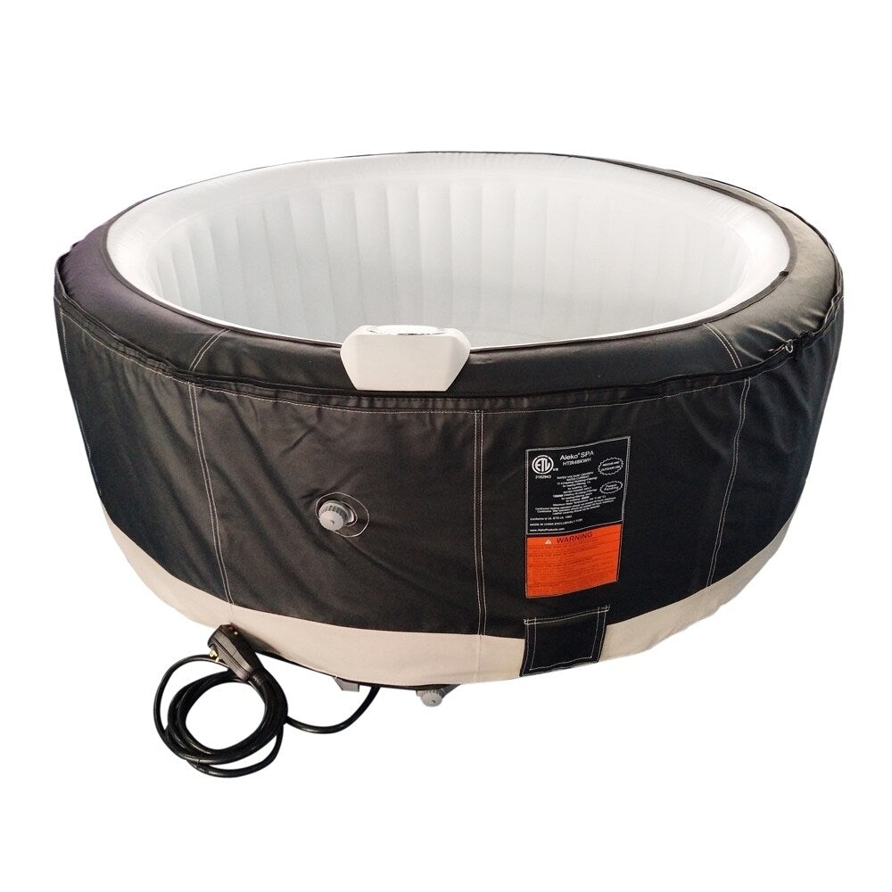 ALEKO Round Inflatable Hot Tub With Cover 4 Person Black and White