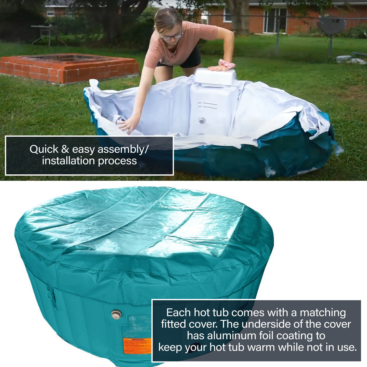 ALEKO Round Inflatable Hot Tub With Cover 4 Person Light Blue/White