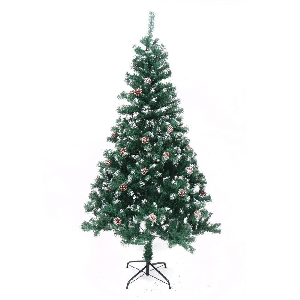 ALEKO Snow Dusted Artificial Christmas Tree with Pine Cones 6 Foot