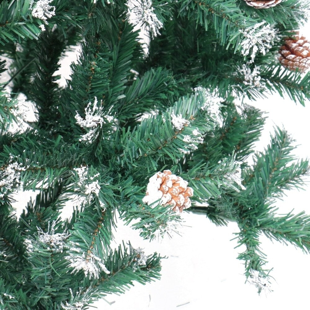 ALEKO Snow Dusted Artificial Christmas Tree with Pine Cones 6 Foot