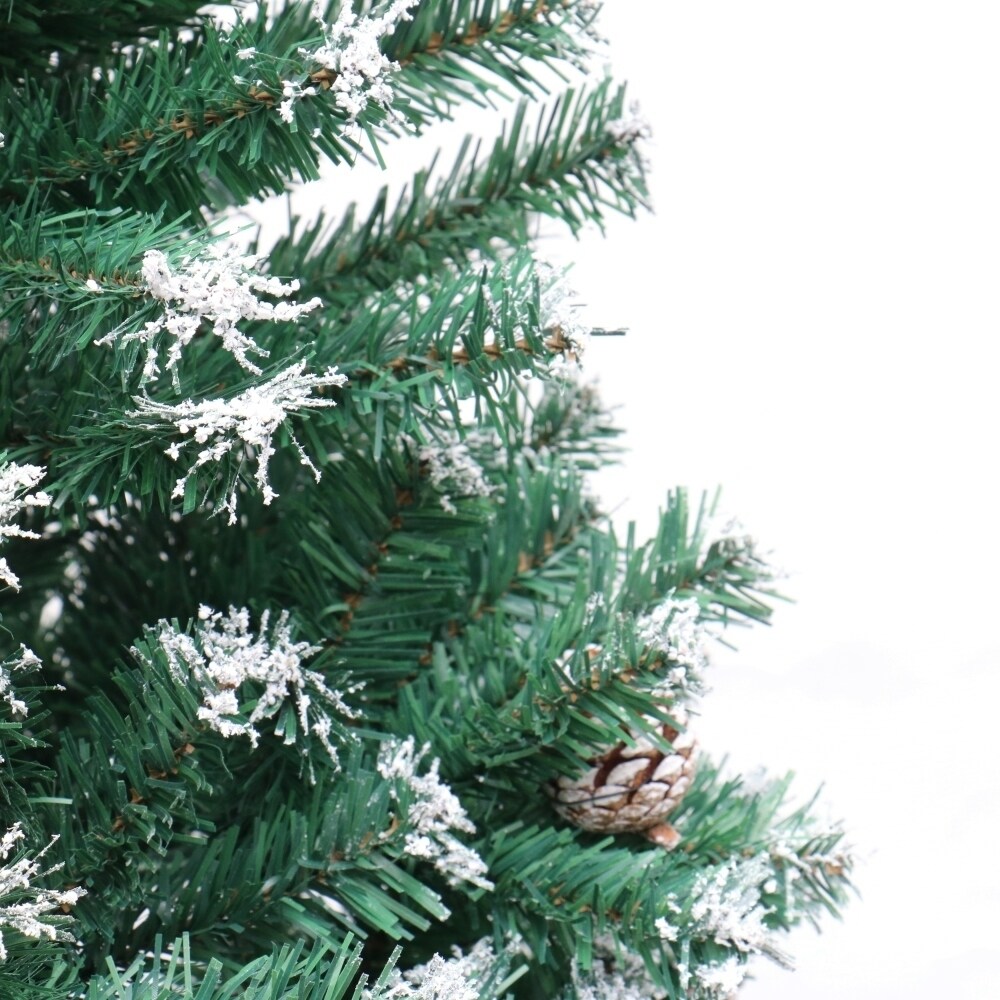 ALEKO Snow Dusted Artificial Christmas Tree with Pine Cones 6 Foot