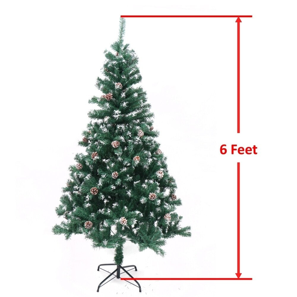ALEKO Snow Dusted Artificial Christmas Tree with Pine Cones 6 Foot