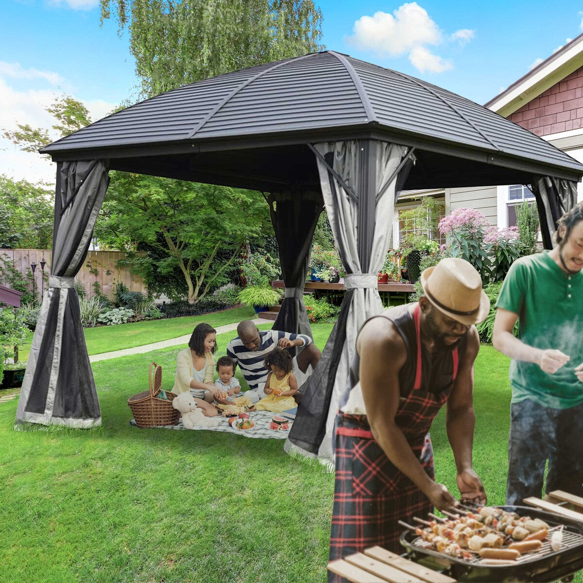 ALEKO Steel Hardtop Gazebo with Mosquito Net 10 x 10 Feet Black