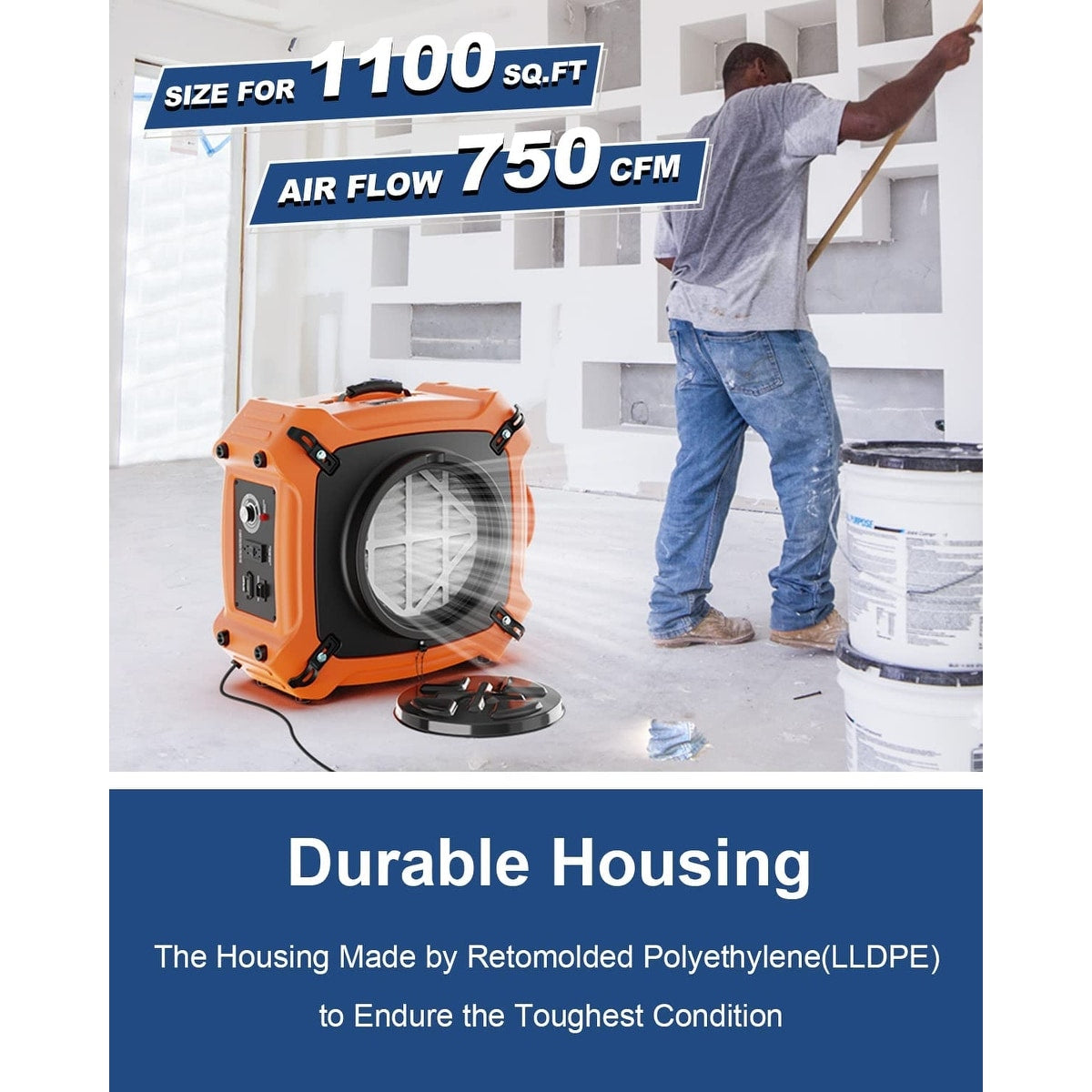 ALORAIR PureAiro HEPA Max 970 industrial Air Scrubber, 3-Stage Filtration System, GFCI Outlet - Orange