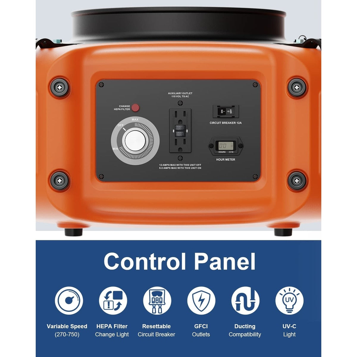 ALORAIR PureAiro HEPA Max 970 industrial Air Scrubber, 3-Stage Filtration System, GFCI Outlet - Orange