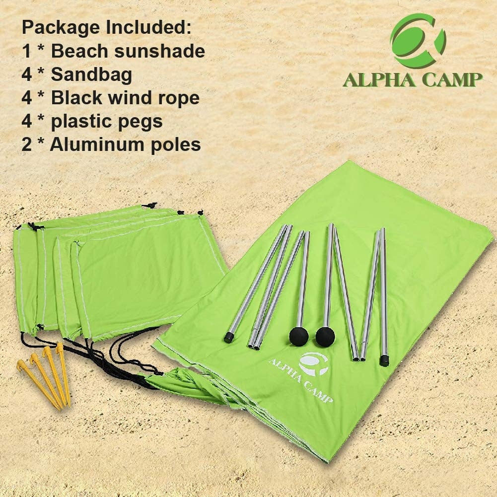 ALPHA CAMP Beach Sunshade 7.6 x 7.2 FT Portable Canopy Tent Sun Shelter Shade with Sandbag Anchors
