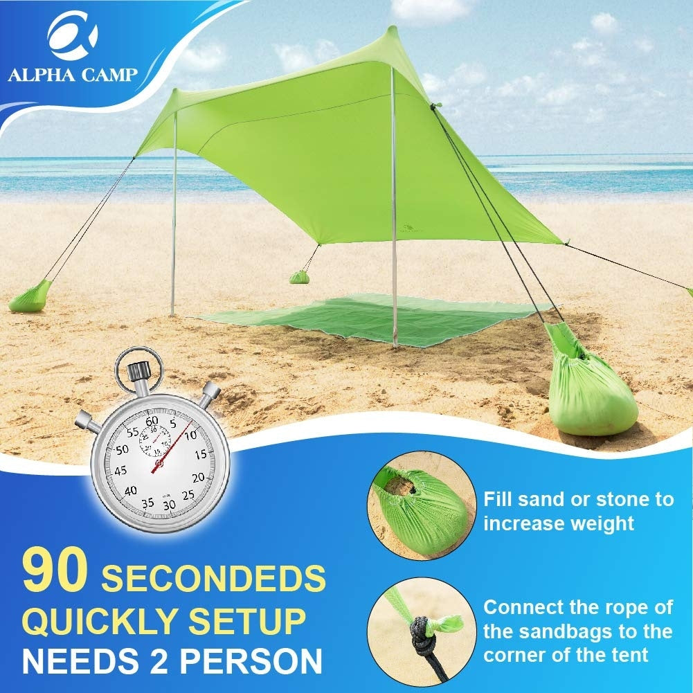 ALPHA CAMP Beach Sunshade 7.6 x 7.2 FT Portable Canopy Tent Sun Shelter Shade with Sandbag Anchors
