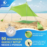ALPHA CAMP Beach Sunshade 7.6 x 7.2 FT Portable Canopy Tent Sun Shelter Shade with Sandbag Anchors