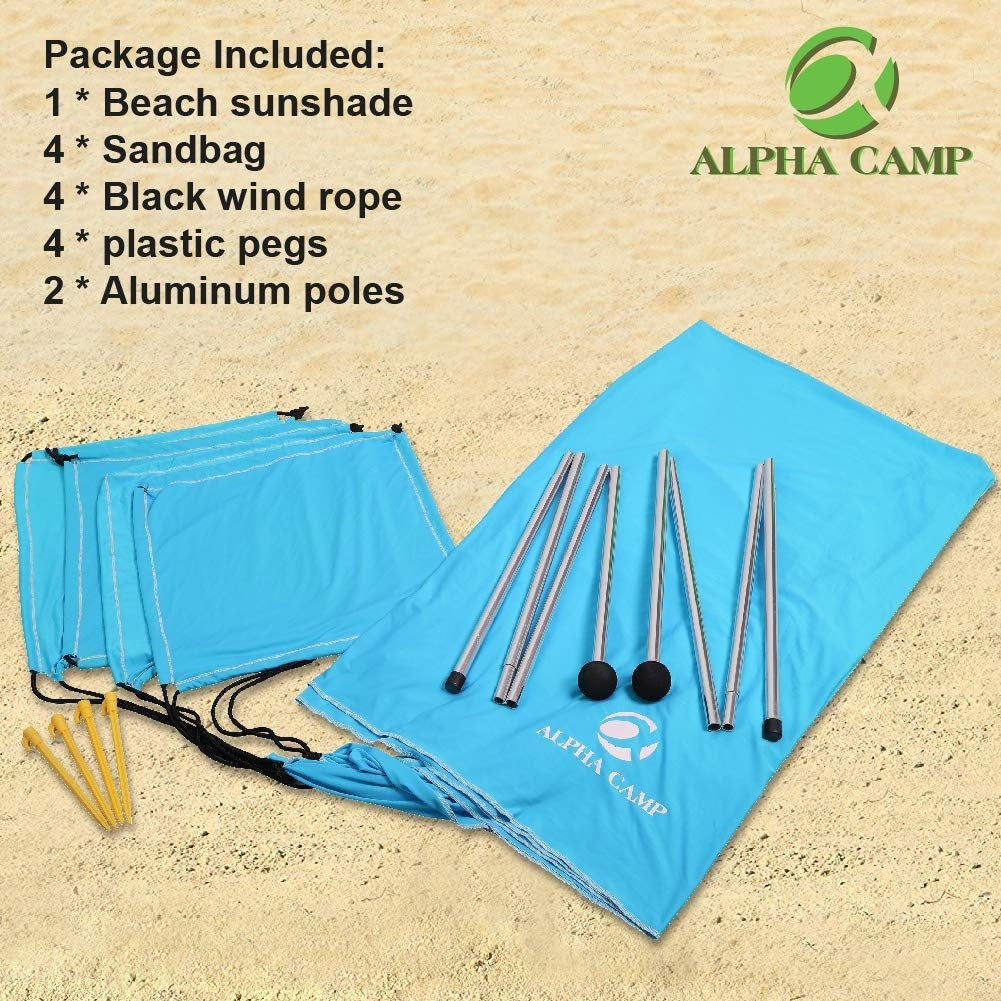 ALPHA CAMP Beach Sunshade 7.6 x 7.2 FT Portable Canopy Tent Sun Shelter Shade with Sandbag Anchors