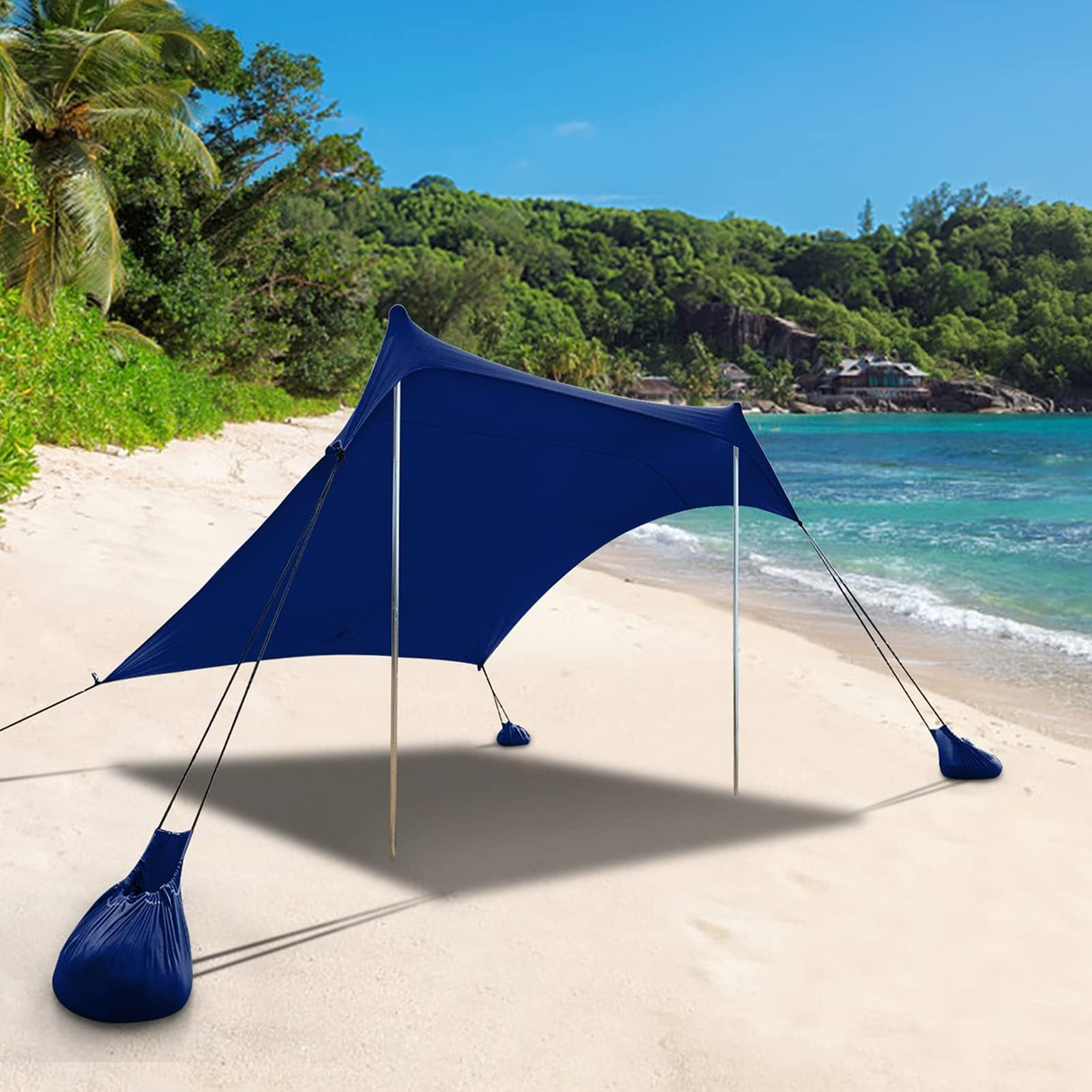 ALPHA CAMP Beach Sunshade 7.6 x 7.2 FT Portable Canopy Tent Sun Shelter Shade with Sandbag Anchors