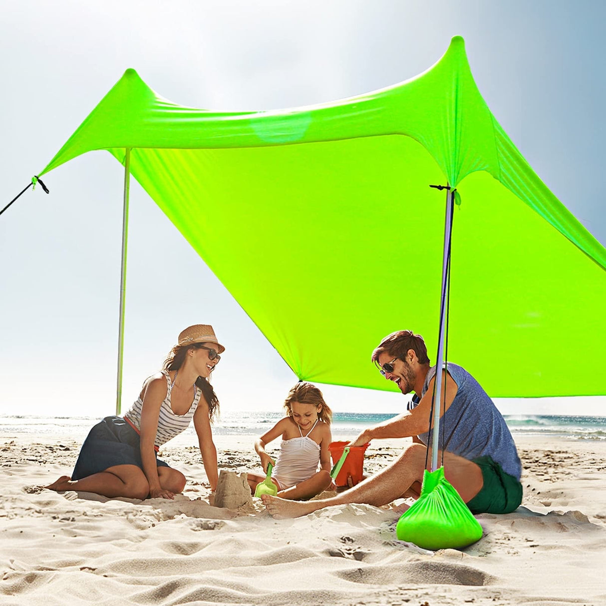 ALPHA CAMP Beach Sunshade 7.6 x 7.2 FT Portable Canopy Tent Sun Shelter Shade with Sandbag Anchors