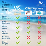 ALPHA CAMP Beach Sunshade 7.6 x 7.2 FT Portable Canopy Tent Sun Shelter Shade with Sandbag Anchors