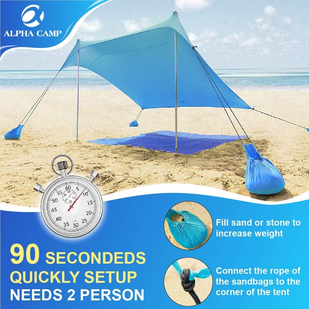 ALPHA CAMP Beach Sunshade 7.6 x 7.2 FT Portable Canopy Tent Sun Shelter Shade with Sandbag Anchors